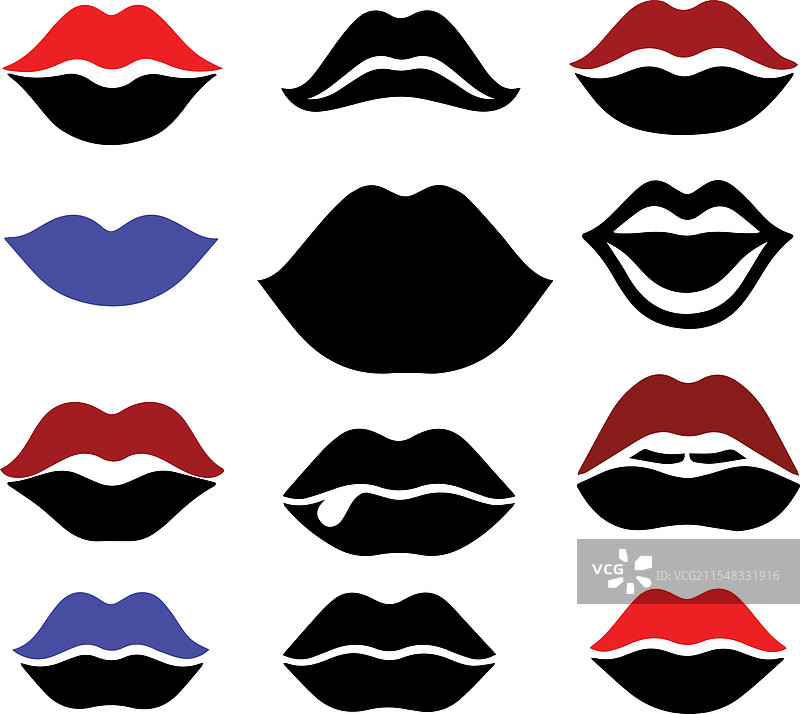 各种嘴唇轮廓的集合图片素材