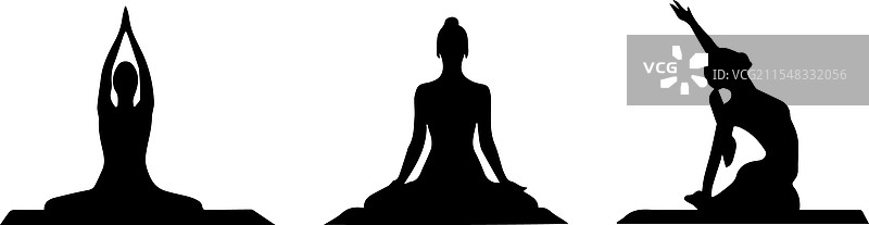 一组女性在瑜伽姿势和冥想中图片素材