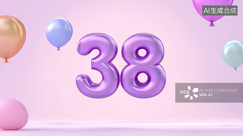 【AI数字艺术】38妇女节紫色气球背景插画图片素材