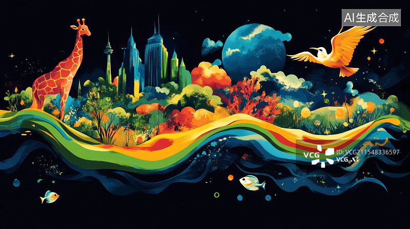 【AI数字艺术】地球生物多样性插画图片素材