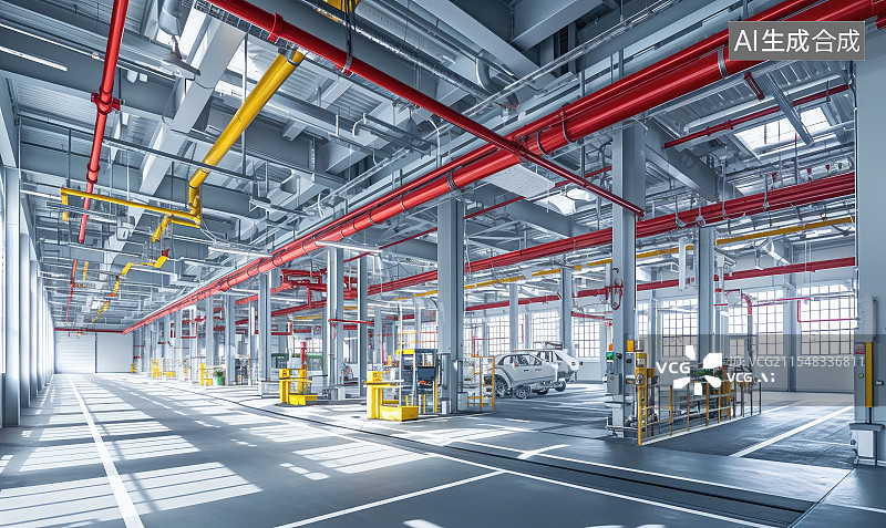 【AI数字艺术】无人的空旷工厂车间图片素材
