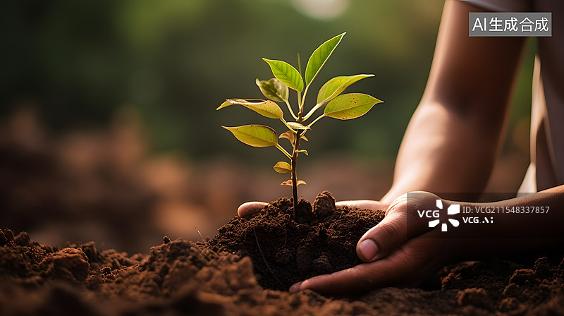 【AI数字艺术】在土壤中种植树苗图片素材