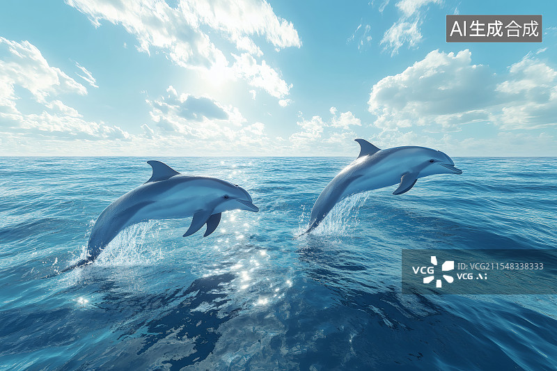 【AI数字艺术】两只海豚跃出水面图片素材