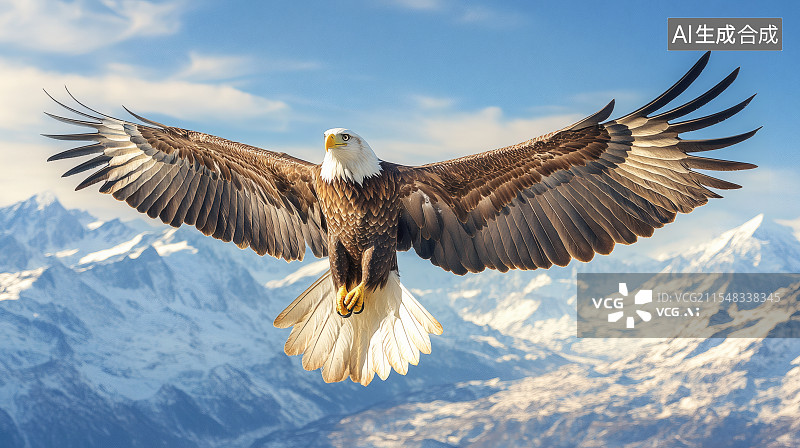 【AI数字艺术】雪山上展翅飞行的雄鹰图片素材