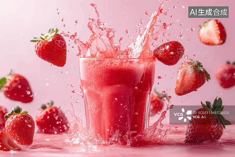 【AI数字艺术】一杯草莓果汁饮料图片素材