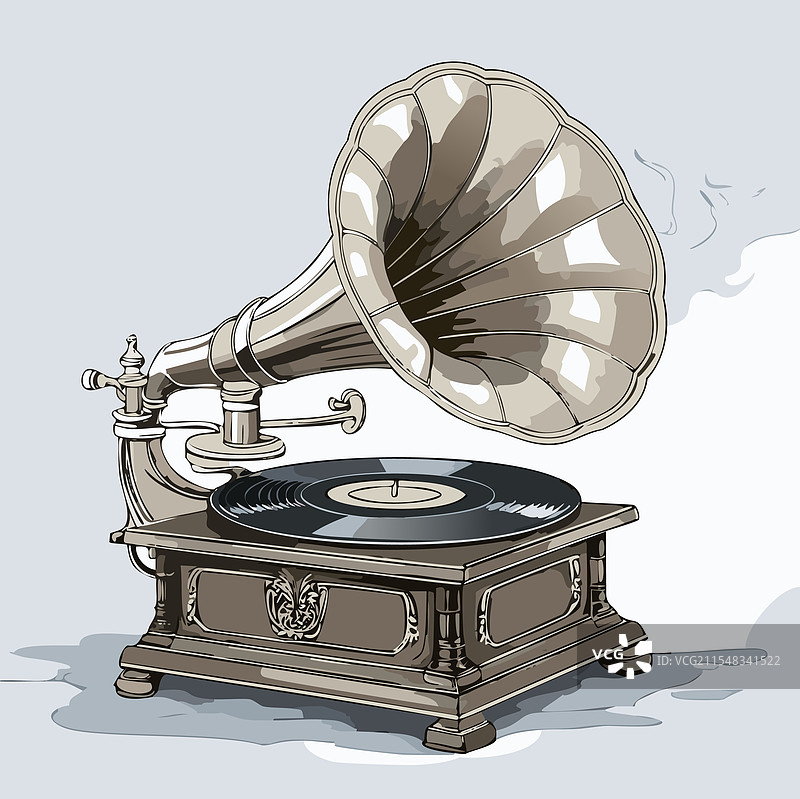 留声机播放唱片的线条艺术图片素材