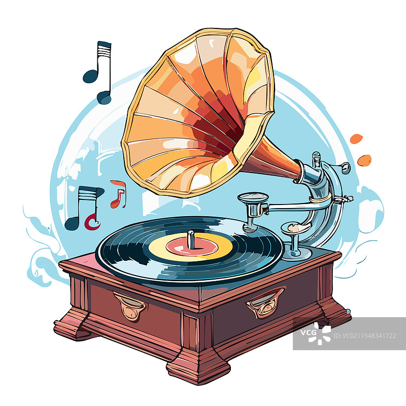 留声机播放唱片的线条艺术图片素材