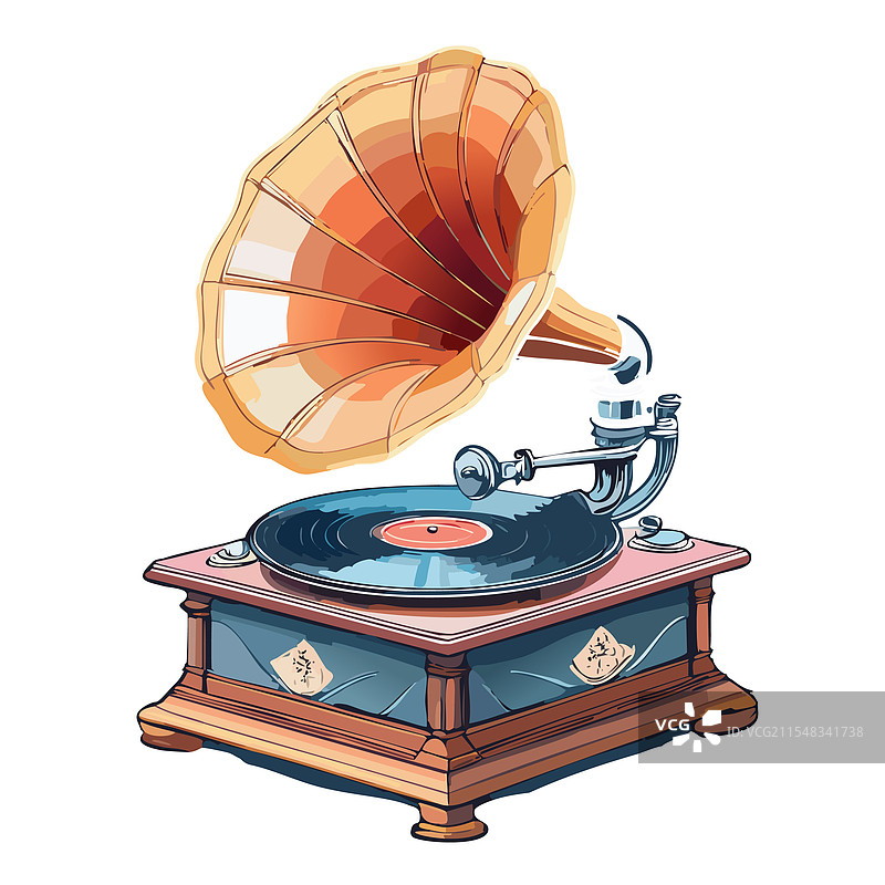 留声机播放唱片的线条艺术图片素材