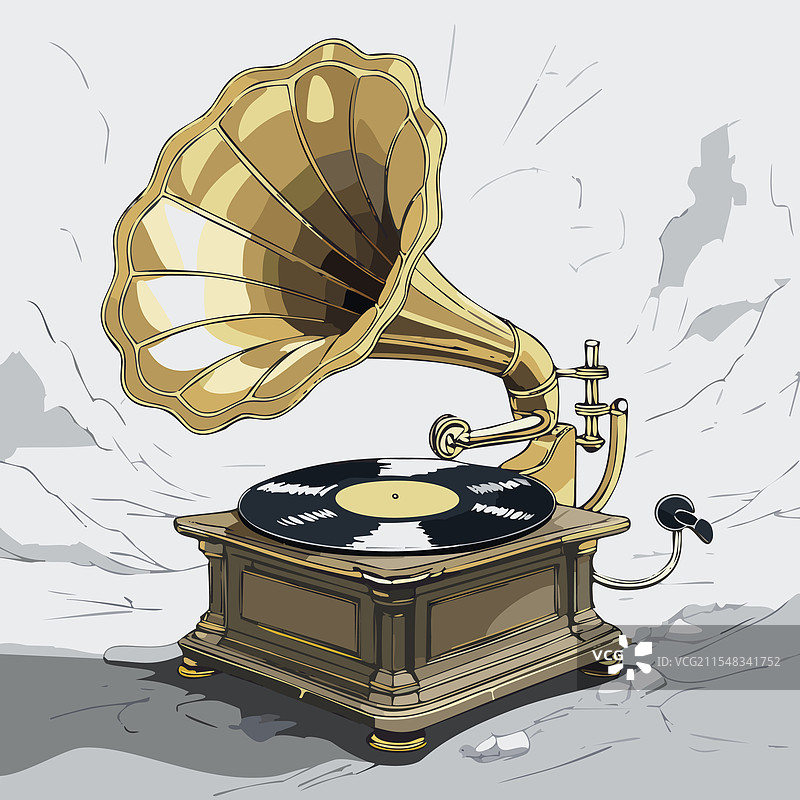 留声机播放唱片的线条艺术图片素材