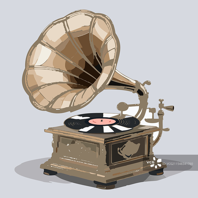 唱片播放的留声机线条艺术图片素材