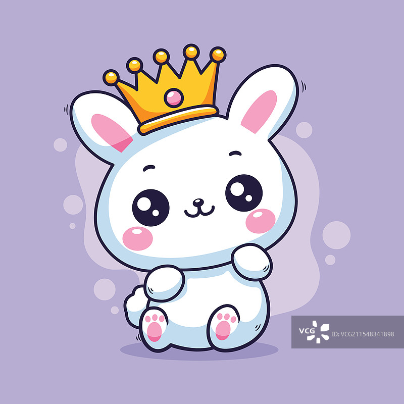 可爱的小兔子戴着王冠的卡哇伊角色图片素材