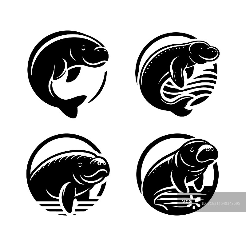 创意的海牛剪影，适用于野生动物和海洋主题图片素材