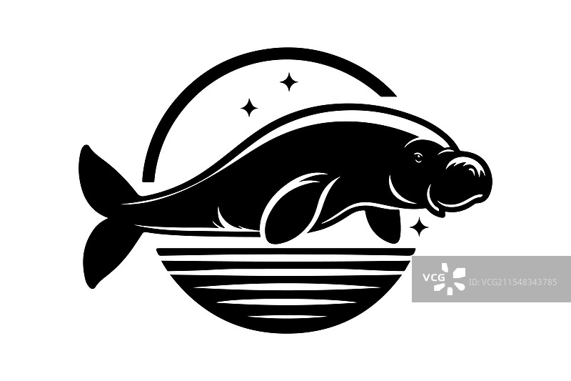 创意的海牛剪影，适用于野生动物和海洋主题图片素材