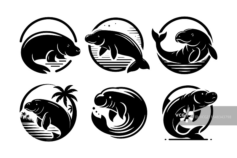 创意的海牛剪影，适用于野生动物和海洋主题图片素材