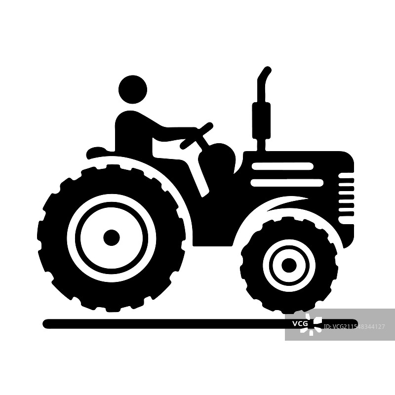 农场拖拉机剪影，非常适合印在T恤上图片素材