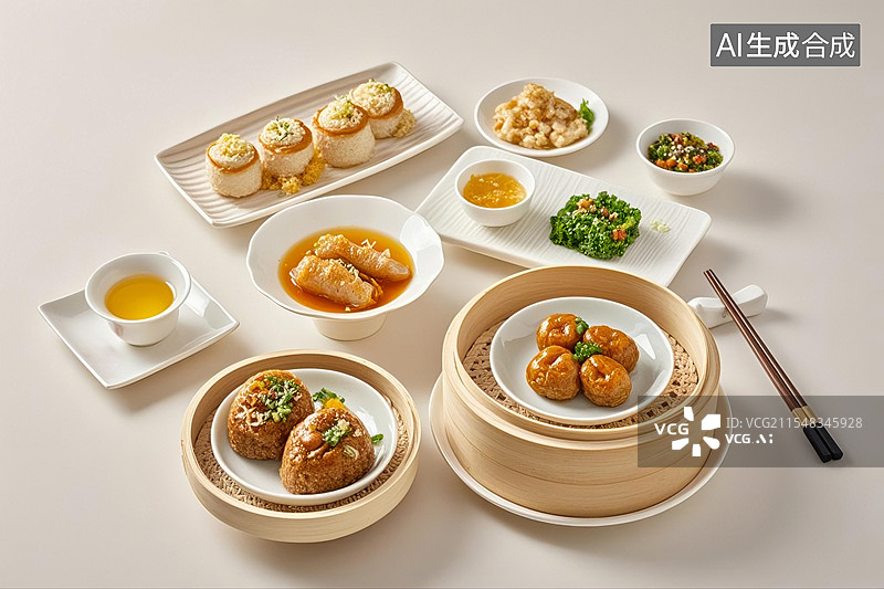 【AI数字艺术】中国美食广东早茶图片素材