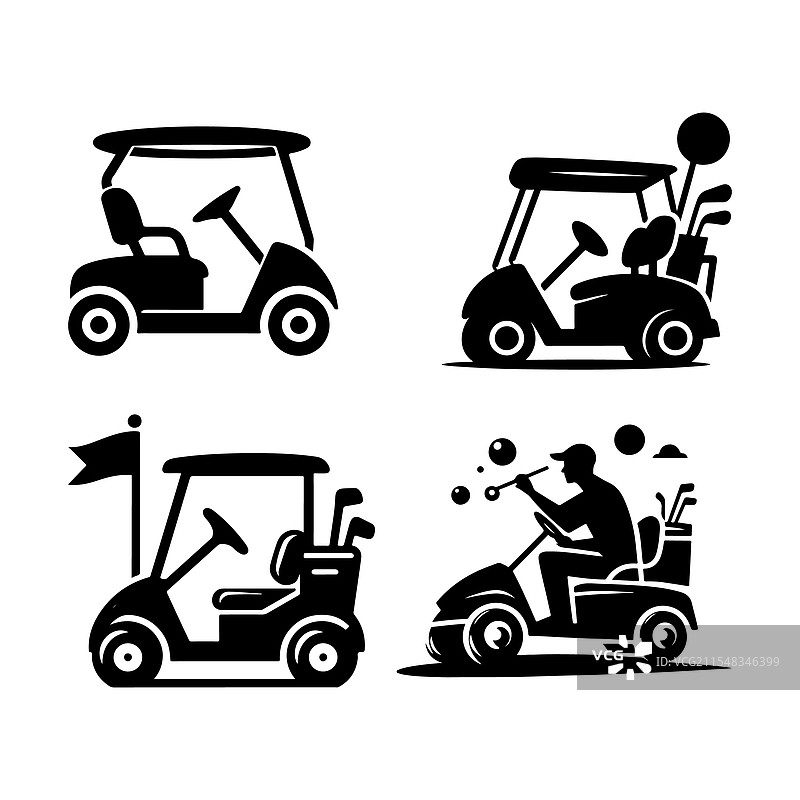 高尔夫球车的剪影，适用于体育活动和赛事图片素材