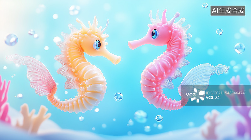 【AI数字艺术】3D卡通海马图片素材