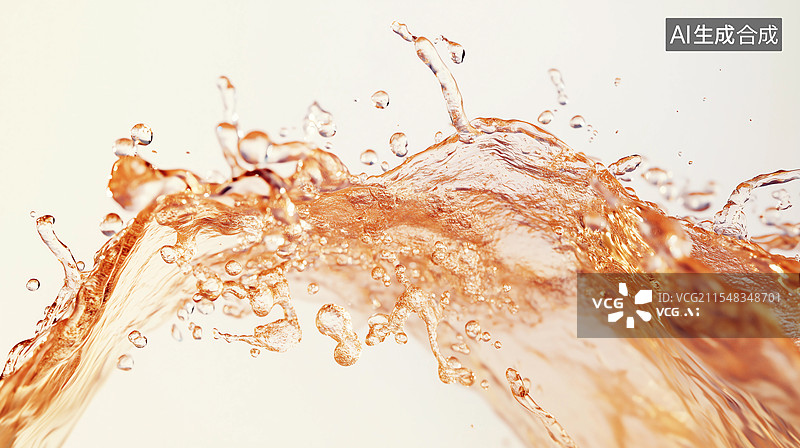 【AI数字艺术】琥珀色液体飞溅瞬间图片素材