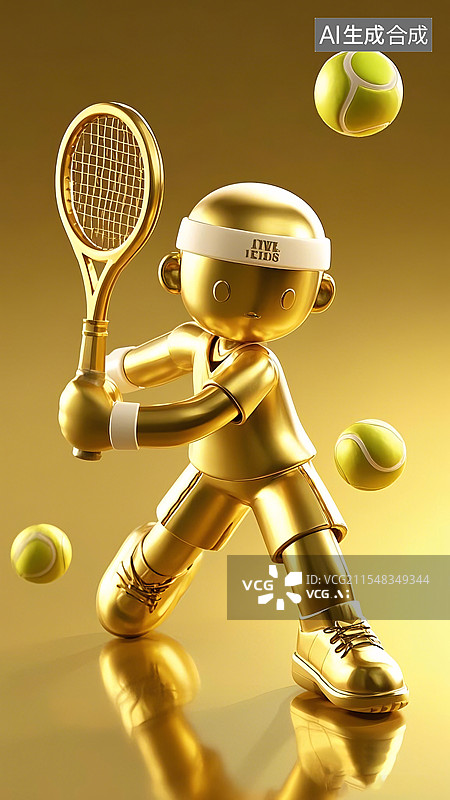 【AI数字艺术】3D网球金色小人图片素材