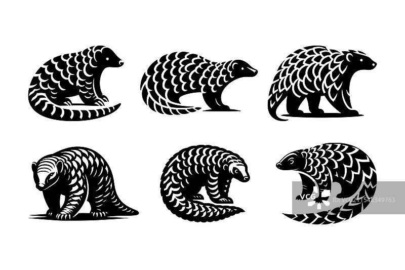 穿山甲剪影独特的野生动物设计图片素材
