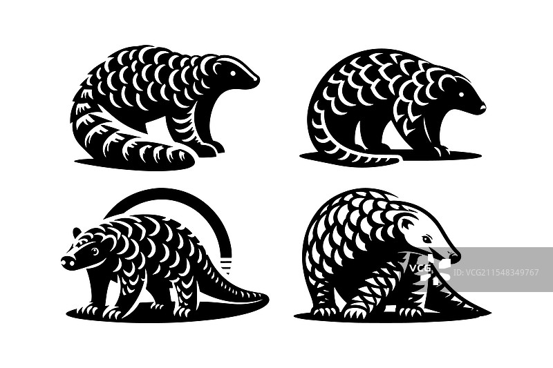 穿山甲剪影独特的野生动物设计图片素材