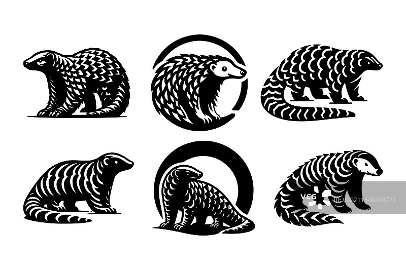 穿山甲剪影独特的野生动物设计图片素材