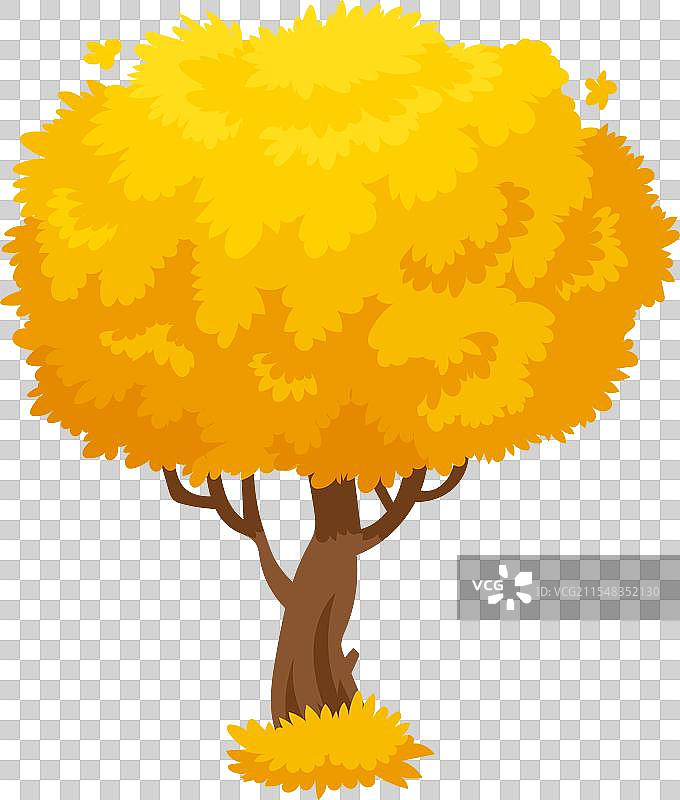 风格化的卡通树，拥有丰盛的金色树叶和图片素材