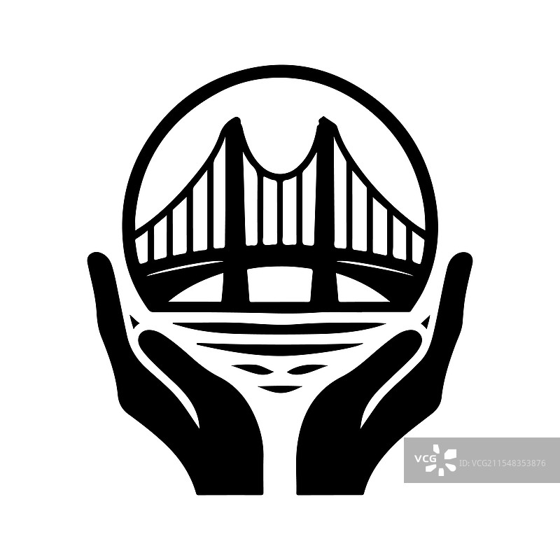 建筑标志用的直桥轮廓剪影图片素材