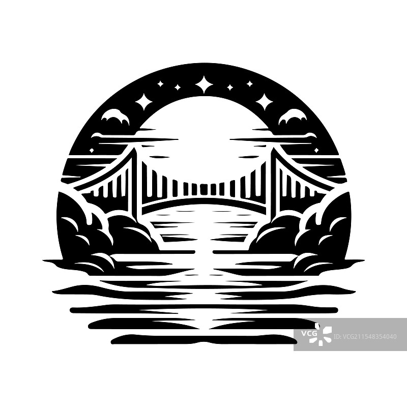 建筑标志用的直桥轮廓剪影图片素材