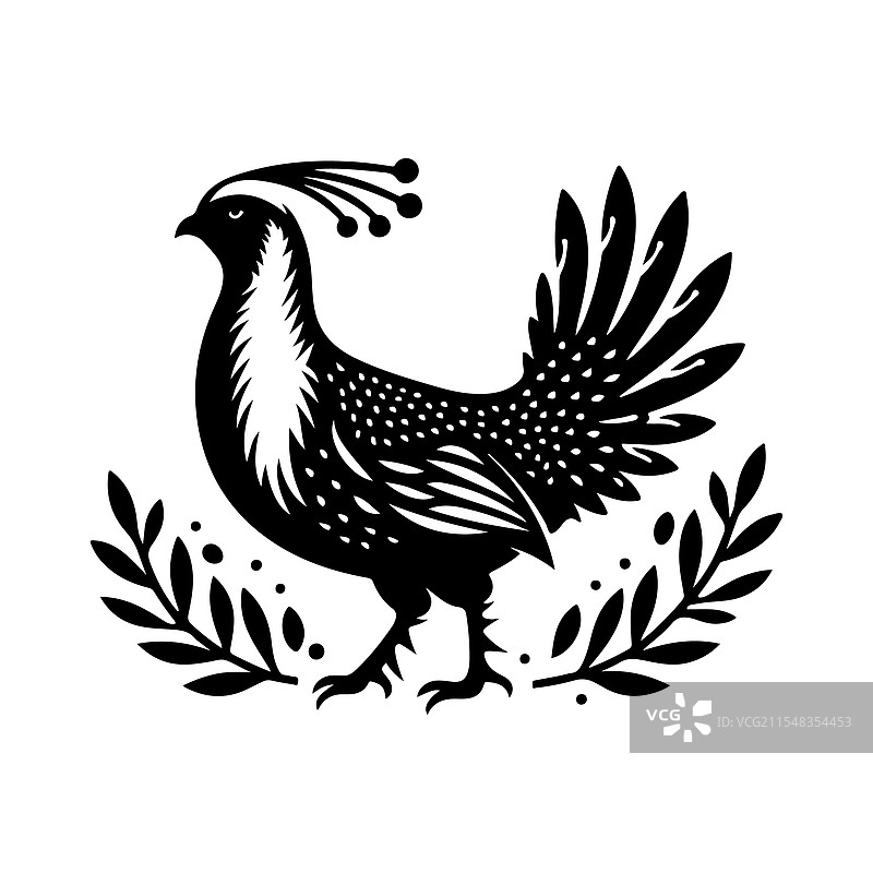 优雅的大草原鸡剪影，适合用于图片素材