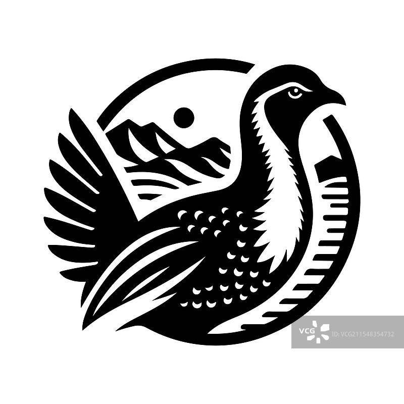 优雅的大草原鸡剪影，理想用于图片素材