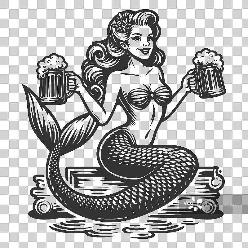 美人鱼啤酒杯雕刻图片素材