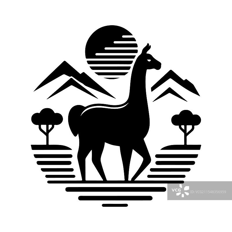 独特的维库尼亚剪影，适用于野生动物自然艺术图片素材