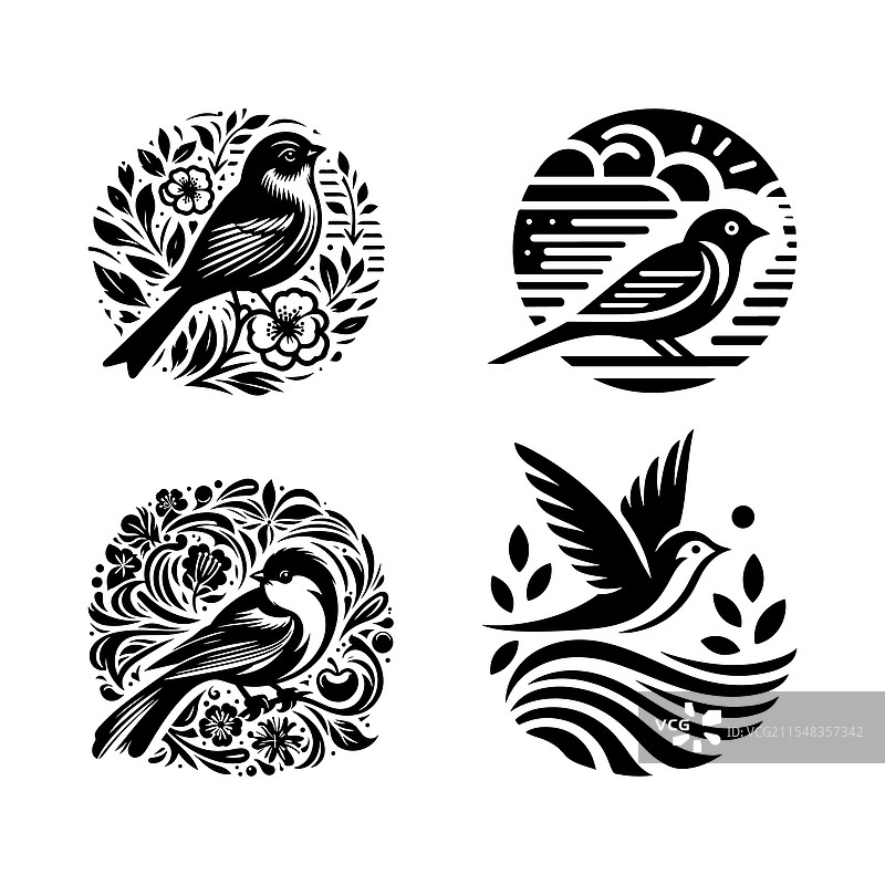 微风雀剪影，适合数字和图片素材