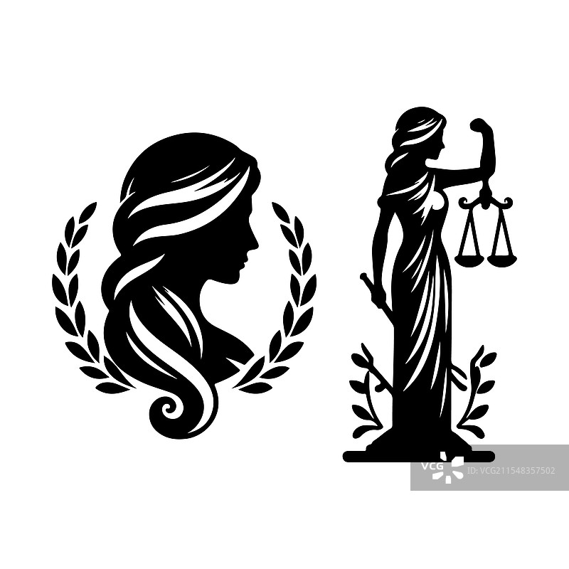 正义天平女士剪影，强大的法律象征图片素材