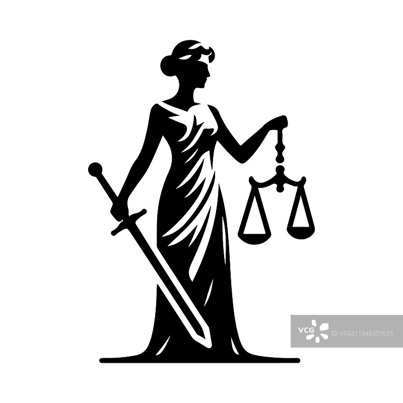 正义天平女士剪影，强大的法律象征图片素材