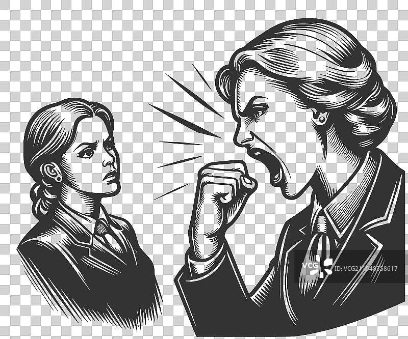 女老板对员工大喊的雕刻作品图片素材