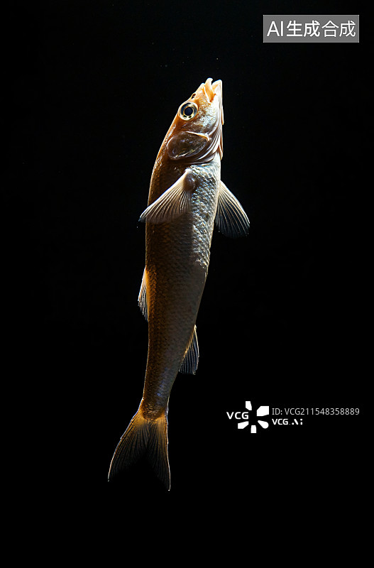 【AI数字艺术】黑色背景下的水下鱼类特写，捕捉了海洋生物在自然栖息地中的精致细节图片素材