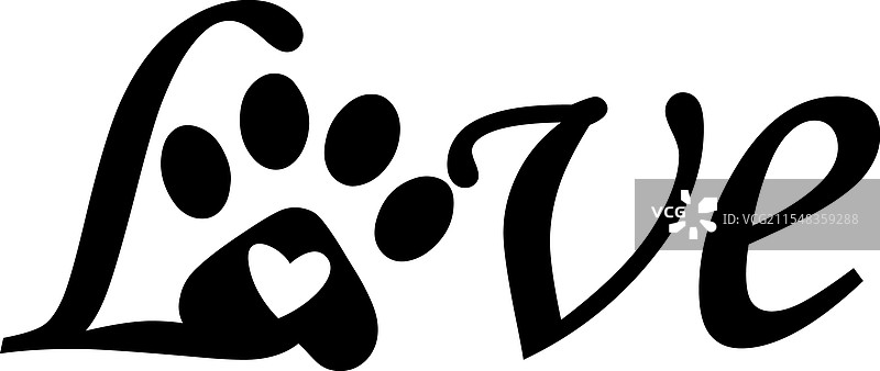 现代爱情文字，带有心形和狗爪图标图片素材