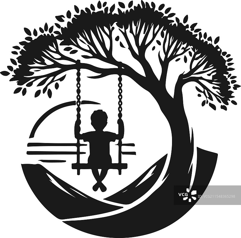 树上秋千的孩子剪影设计图片素材