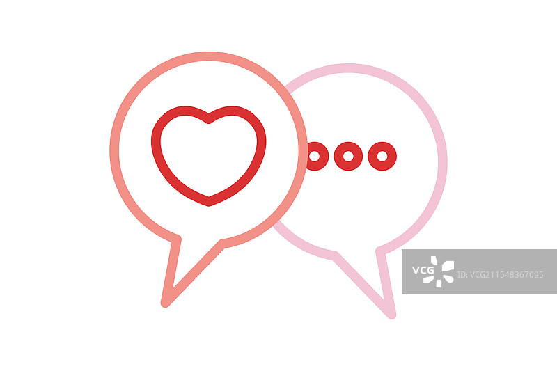 对话图标，线条图标风格，带心形图标的对话图片素材