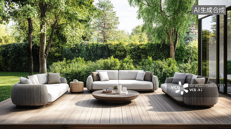【AI数字艺术】豪宅庭院休闲区图片素材