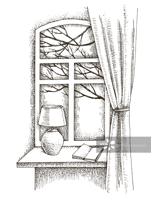 温馨的室内环境，配有窗户和台灯图片素材