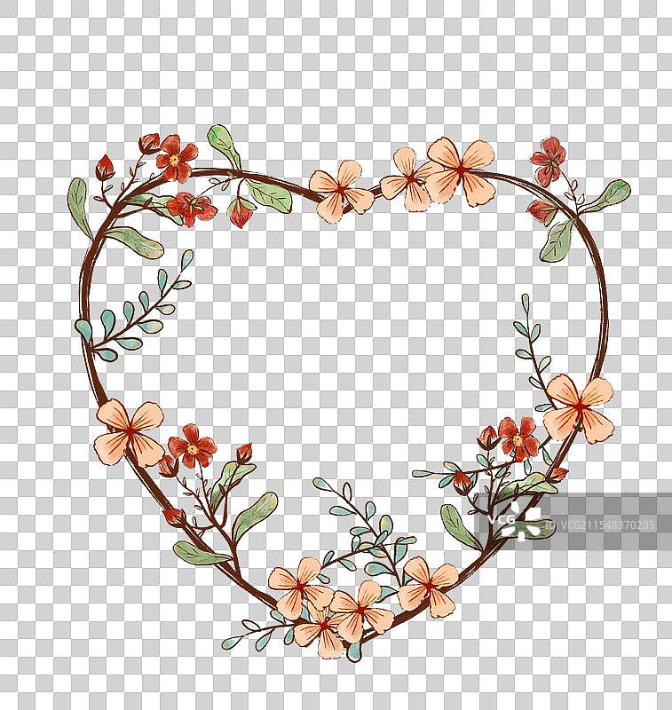情人节心形花环手绘插画免抠边框元素图片素材