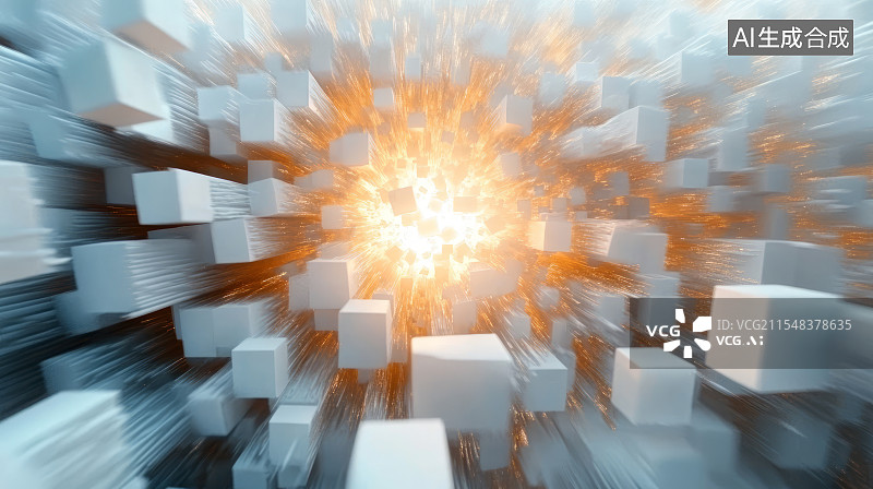 【AI数字艺术】抽象放射性白色立方体商务科技主题背景图片素材