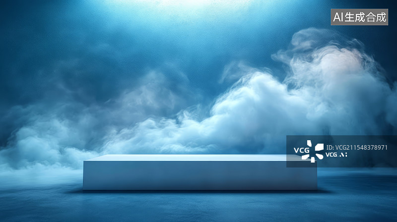【AI数字艺术】科技感干冰烟雾特效主题产品展台背景图片素材