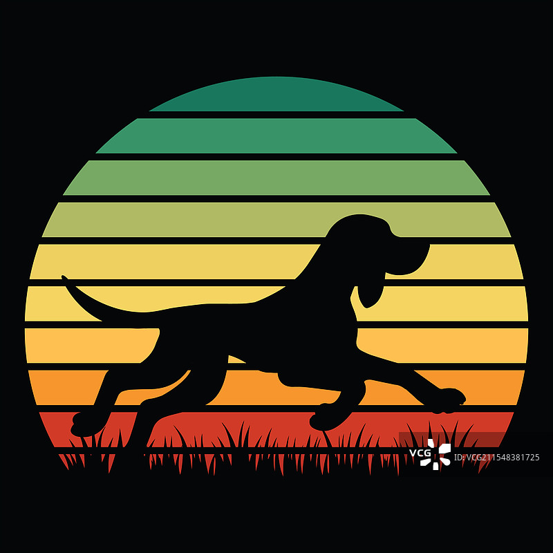浣熊猎犬日落复古设计图片素材