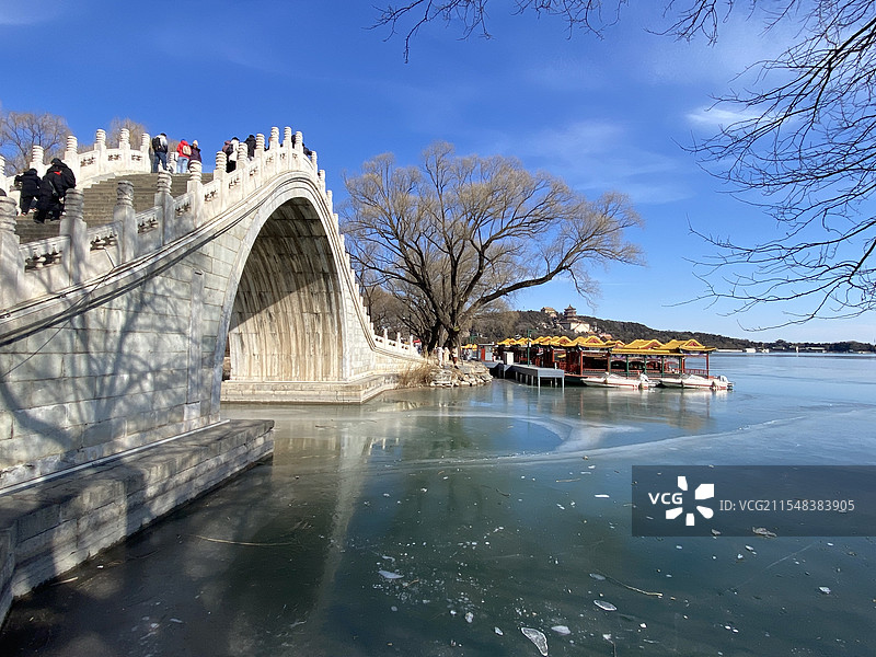 冬日昆明湖玉带桥图片素材