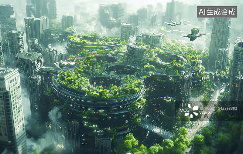 【AI数字艺术】绿色未来城市都市图片素材